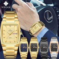 WWOOR Luxury Gold Full Steel Watches Mens Square Quartz WristWatch For Men Sport Waterproof Week and Date Relogio Masculino 220524