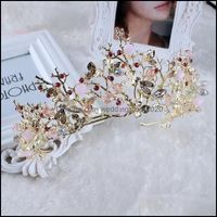 Barok Koreański Gold Crystal Princess Bridal Headpieces Korony i Tiaras Królowa Rhinestone Handmade Akcesoria ślubne Prom Party Drodziny D