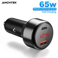 Anchtek 65W Car Charger USB Type C PPS Dual Port PD QC Fast Charging For Laptop Auto Cigarette Lighter For iPhone 12 13 Samsung H220512