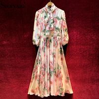 Повседневные платья Svoryxiu Взжатия Винтажное винтажное винтажное цветочное при печати
