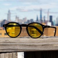 선글라스 레트로 패션 남성 여성 빈티지 작은 둥근 프레임 태양 안경 노란색 렌즈 UV400 고글 그늘이 눈 ​​목마일지