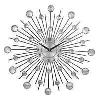 Wall Clocks Retro Clock Sunburst Metal Silver Crystal 13 Inc...