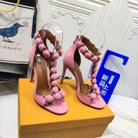 Women fashion Sandals with Round buckle genuine leather top quality beautiful appearance comfortable foot feeling unique design heel 10.5cm