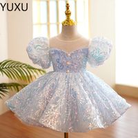 Cute Princess Lace Tulle Flower Girl Dresses For Country Garden Weddings pageant Long sequined Appliques Big Bow Sash Back Girls Formal Birthday Party gowns