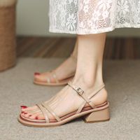 Sandals Summer Women' s Peep Toe Med Heels Strappy Black ...