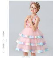 Girl' s Dresses Toddler Sleeveless Applique Flower Cake ...
