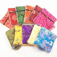 Cheap Tassel Small Square Bags Chinese Silk Brocade Jewelry Zip Bags Coin Purse Bangle Bracelet Storage Pouch Wedding Party Favor 2629