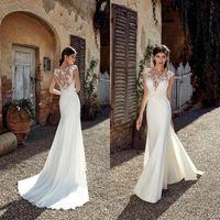 2022 New Designer Beach Wedding Dresses Sexy Lace Applique Sheer Neck Floor Length Bohemian Cheap Plus Size Wedding Bridal Gowns B225y