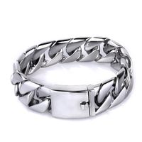 Pure Titanium Jewelry Men Fashion Curb Link Chain Bracelets High Polished Super-wide Cuff Wristbands Bangle Pulseras Brace lace 22251W