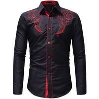 Fashion Mens Broidered Western Long Sleeve Slim Casual Shirt 220715