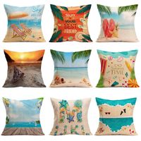 Popular Summer Beach Scenery Linen Pillow Case Seabeach flip flops Design Pillowcases Car Sofa Office Sand Chair Cushion Cover