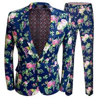 Flora Printing 2 Piece Suits Set Men Wedding Prom Dress Suits Blzer With Pants Mens Slim Fit One Button Terno Masculino219c