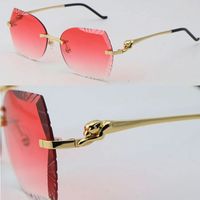 Yüksek kaliteli tasarımcı güneş gözlüğü kesim lens çita serisi paslanmaz rimless metal adumbral açık havada sürüş güneş gözlükleri 18k altın çerçeve erkek kadın büyük çerçeveler