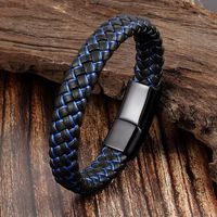 Charm Bracelets Men Jewelry Punk Black Blue Braided Leather Bracelet For Stainless Steel Magnetic Clasp Fashion Bangles GiftsCharm