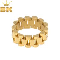 Tamanho da qualidade superior 8-12 Banda de hip hop Ring Ring Men's Stainless Stone Gold Color Watch Band Link Ring233J