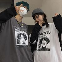 Camisetas masculinas moda moda fina de duas peças de duas peças de manga longa camiseta de streetwear kpop casal roupas hip hop de uma peça tops malemen's