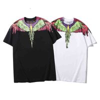 Tee T-shirt Tees Shirt T-shirts 20ss Mb Graffiti Parrot Wings Feather Print Couple Loose Short Sleeve T-shirts1