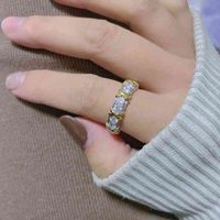 Light luxury t home brass gold-plated X-type cross color separation fashion diamond ring couple personality men and women light