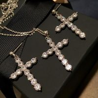 Vintage Cross Necklace Earrings Set Tassel Cross Earrings Diamond Designer Studs Pendants Women Luxury Jewelry Sets2536