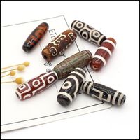 Hallazgos de joyería de encantos Componentes Pendientes de piedra natural Cilíndrica Dzi Colorf Agate Bead Pendse Ornament para hacer accesorios de regalos D