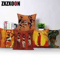 Cushion Decorative Pillow African Ethnic Woman Cushion Cover Girl Decorative Case Linen Color Cloth Throw For Sofa Home DecorCushion Decorat