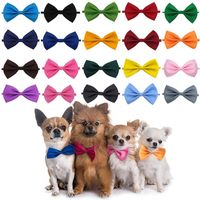 Pet Bow Tie Dog Cat Neck Collar Adjustable Solid Color Bowti...