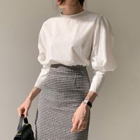 Frauenblusen Hemden Hals Pullover Loose Solid Color Bluse Frauen Puff -Ärmel Büro Vintage Shirt Tops Korean Chic Elegant Blusasw