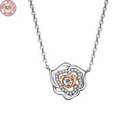 Koreanisch einfache kreative Schmuck S925 Sterling Silber Halskette ausgehöhlt Rose