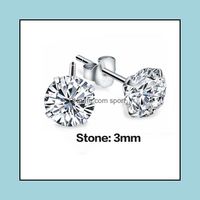 Stud Earrings Jewelry Yhamni Original 925 Sterling Sier For Women Men Small M 4Mm 5Mm 6Mm 7Mm 8Mm Zircon Girl Child Aretes E309 Drop Deliver