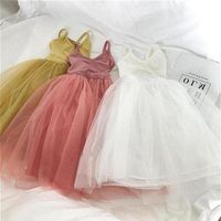 Girl's Dresses Sweet Girls Summer Sling Vest Dress For Children Kids Yellow Tulle Princess Knit Cotton Patch Gauze Clothing23288E