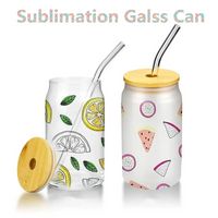 US Warehouse 12 oz Sublimation Glass Beer Mugs with Bamboo Lid Straw Tumblers DIY Blanks Frosted Clear Can Cups Heat Transfer Cocktail Iced Coffee Whiskey Glasses