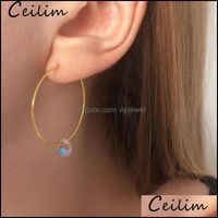 Hoop Hie Earrings Jewelry Trendy Simple Earring Glass Crystal Bead Dangle Light Weight Accessories Golden Sier Plated Wholesale Drop Deliv