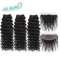 Costume Accessories Hair Brazilian Deep Wave Bundles With Frontal Middle Part Deep Wave Bundles with Closure 13x4 Remy Human Hair Weaves