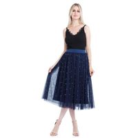 Kjolar 3 lager tyll pärlor kvinnor 2022 vårmask kjol med pärla tutu elastisk midja veckad marinblå khaki
