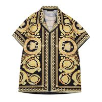 세련된 격자 무늬 고급 디자이너 셔츠 남성용 세련된 기하학적 인쇄 볼링 셔츠 하와이 꽃 캐주얼 남자 슬림 한 짧은 슬리브 드레스 셔츠 아이템