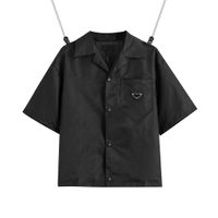 Amerika Birleşik Devletleri Avrupalı ​​Bayan Erkek Gömlek Günlük Marka Kısa Bluzlar Klasik Ters Üçgen Gevşek İthal Yüksek kaliteli Naylon Takım
