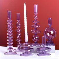 Portes de velas Romántica Purple Candlestick para Wending Glass Soatper Sala de estar Decoración del hogar Nordic Ins Props Holderscandle