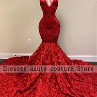 Shining Sequins Red Mermaid Prom Dress Sexy Backless Ruffles Formal Party Vestidos De Fiesta 220623