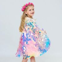 Scarves Mermaid Cloak Children Colorful Sequined Capes Princess Kid Shiny Bright Party Costume Girl HSJ88Scarves