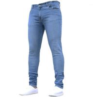 Männer Jeans 2022 Verkauf Mann Casual Elastic Bleistift Denim Hosen Button Verschluss Massiv gerade Slim Fit Jean