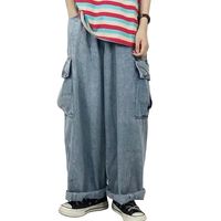 Erkek kot pantolon geniş bacak pantolon erkekler japon harajuku kargo sokak kıyafeti kaykay vintage cep pantolon teknoloji giysileri