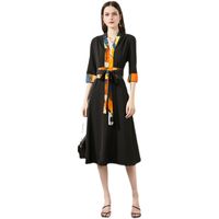 Milaan Style Party Bow Lace Up Black Jurk Zomer Vrouw Designer Holiday 1/2 Mouw V-hals Runway Losse Big Swing Dress 2022 Dames Kleding Casual Resort Slim A-Lijn Frock