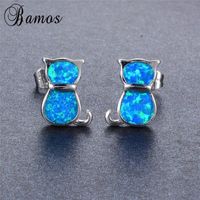 Étalon bamos mode argent couleur océan bleu feu feu opale mignon boucles d'oreilles pour chats pour les femmes bijoux de bijoux