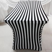 6ft Rectangle White & Black Color Stripe Print Lycra Table C...