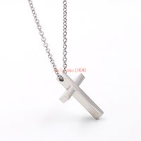 free ship Best quality silver color Stainless Steel Polished huge cross pendant necklace 24 inch 3mm Oval chain for women mens