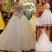 Пользовательские 2019 роскошные A-Line Bridal платье из бисера кристалл корсет кружева кромки возлюбленные весной свадебные платья винтажные невест