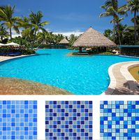 Telhas de mosaico de vidro da cor azul para o quadrado da tira do círculo das telhas de revestimento do azul de céu da piscina