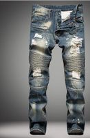 Moda Yeni Erkekler Kot Serin Erkek Sıkıntılı Yırtık Kot Moda Tasarımcısı Düz ​​Motosiklet Biker Jeans Nedensel Denim Pantolon Streetwear Tarzı
