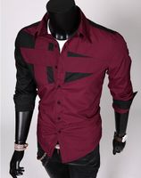 NEW Mens Fashion Cotton desenhador do homem Cruz Split Line Joint de vestido Slim Fit Camisas Tops Ocidental Casual cor 5 M-3XL C01