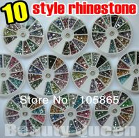 10 estilo diferente forma de diamantes de imitación 1800pcs / wheel 12color Nail Art Glitter Beads Consejos de punta de acrílico Piedra acrílica en rueda